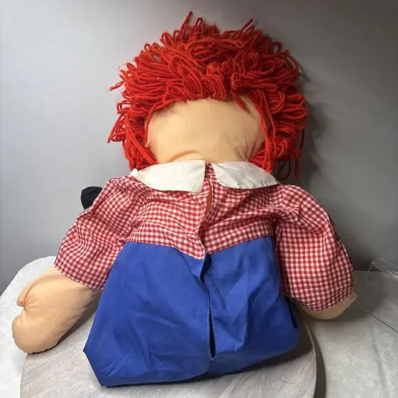 Raggedy Ann Cloth Doll Vintage Style Red Yarn Hair Blue Pants C - Picture 7 of 7